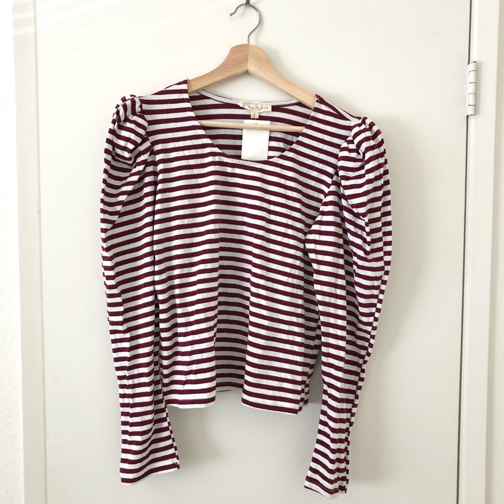 Puffy Shoulder striped long sleeve T-shirt